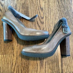 Brunello Cucinelli leather block heels in size 37